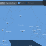 Official Starlink availability map showing Uganda marked Available