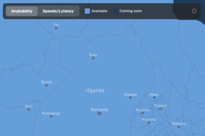 Official Starlink availability map showing Uganda marked Available