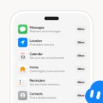 Grok Bot phone app permissions screen for Messages, Location, Calendar, Home, Reminders and Contacts