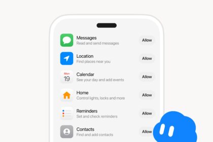 Grok Bot phone app permissions screen for Messages, Location, Calendar, Home, Reminders and Contacts
